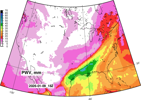 NOAA GFS PWV in CONUS US